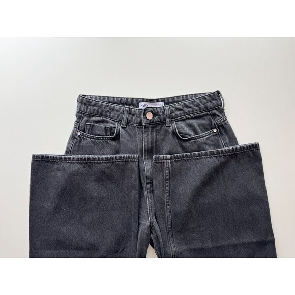 ZARA Vintage Black Denim High Rise Loose Wide Leg Ankle Jeans, Size 6/28 - Picture 9 of 11